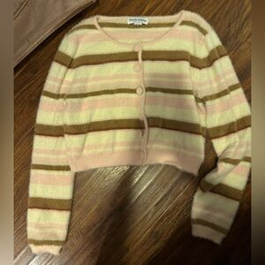 Charlie Holiday Fuzzy Pink and Cream Cardigan